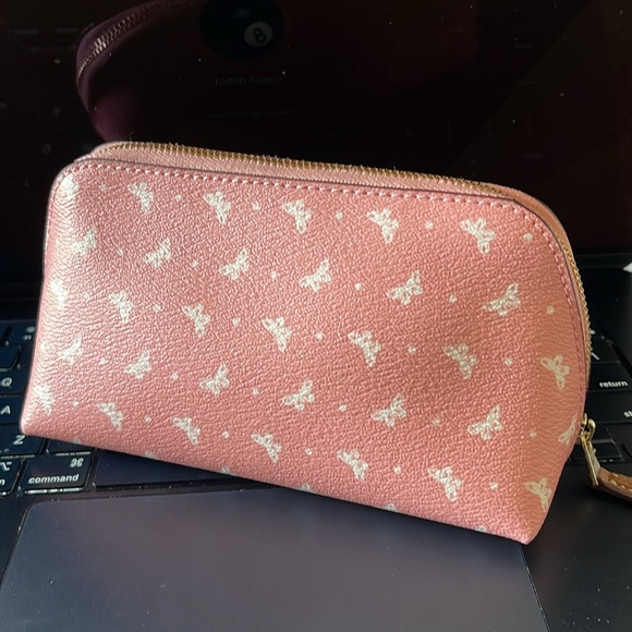 Coach Pink/White Butterfly Dot Print Coated Canvas Cosmetic Case. - Picture 4 of 9